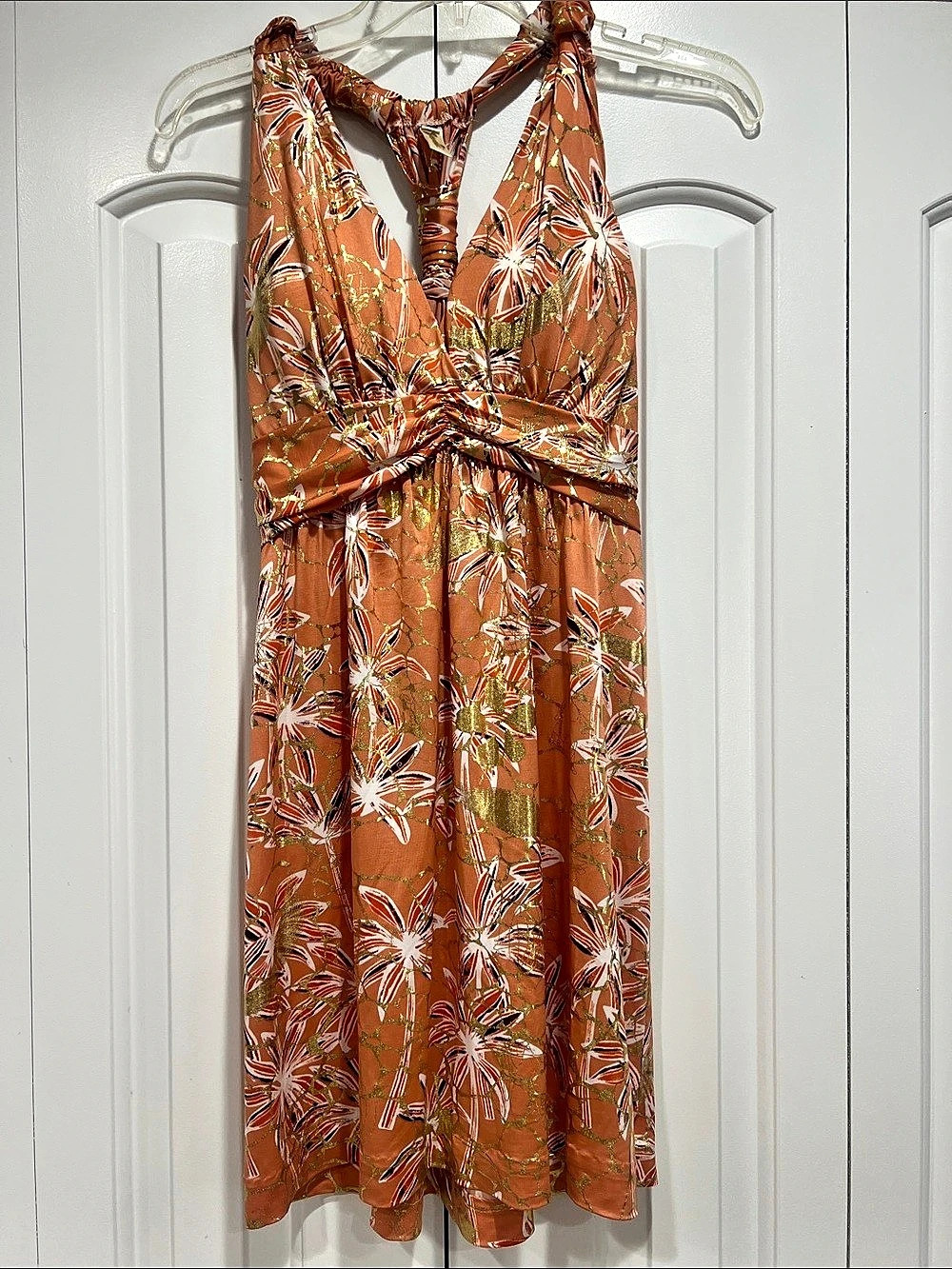Floral Halter Maxi Dress in Peach S/M Like New